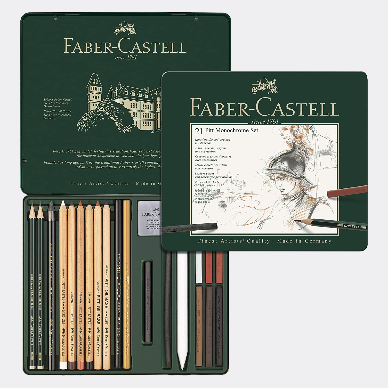 Set metallo Monochrome Pitt Faber Castell 21 pezzi assortiti - Pellegrini  Brera - La Bottega d'Arte di Milano
